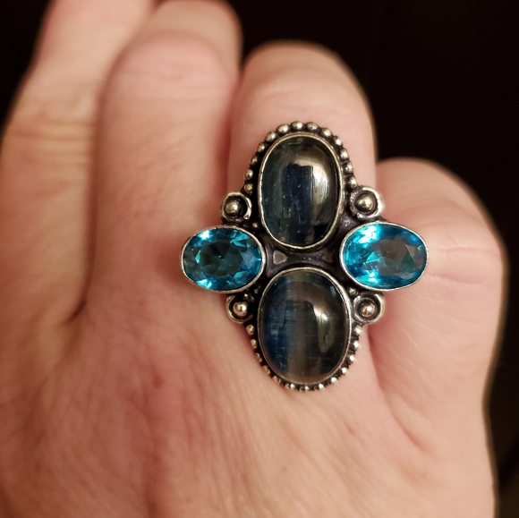New Kyanite & Blue Topaz 925 Silver Ring. - Picture 10 of 12